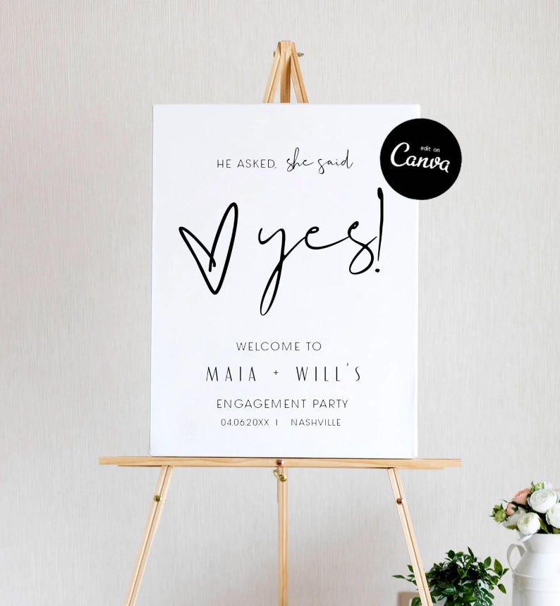 Engagement Party Welcome Sign, Engagement Sign, Welcome To Our Engagement, Engagement Decorations, Minimalist Modern Engagement Sign Canva