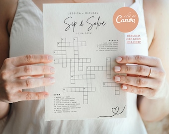 Custom Wedding Small Crossword Puzzle, Sip & Solve Crossword, Bridal Shower Games, Personalized Crossword Puzzle, Wedding Cocktail Hour Game