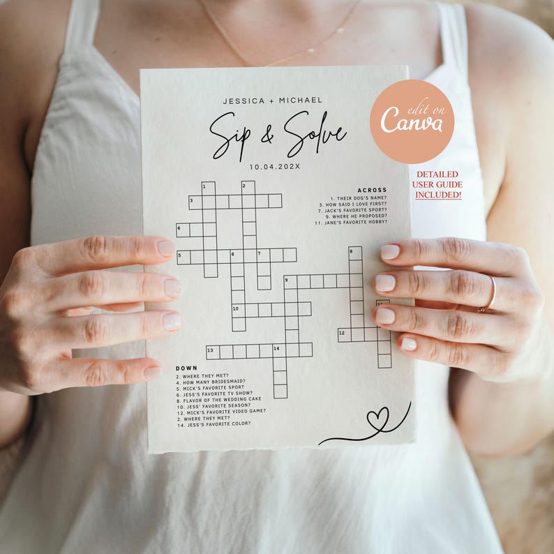 Custom Wedding Small Crossword Puzzle, Sip & Solve Crossword, Bridal Shower Games, Personalized Crossword Puzzle, Wedding Cocktail Hour Game