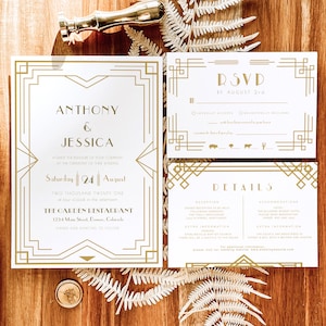 Art-Deco-Hochzeitseinladung, druckbare Retro-Hochzeitseinladung in Schwarz und Gold, Minimale, bearbeitbare Vorlage, Sofort-Download, Templett