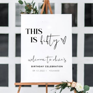 Fifty Birthday Welcome Poster, 50th Birthday Decor Welcome, Fifty and Fabulous Party Decor, Modern 50th Birthday Welcome Sign Elegant DIY image 5