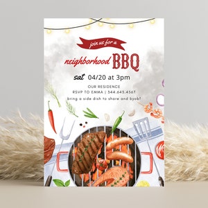Neighborhood BBQ Invitation, BBQ Party Invitation, Summer Cookout Party Invitation, Backyard BBQ party, Printable Barbecue diy