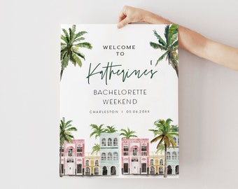 Charleston Bachelorette Welcome Sign, Charleston Bachelorette Party Decor, Bachelorette Party Welcome Poster, Editable bachelorette signs