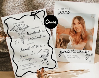 Nurse Graduation Invitation, RN Graduation Invitation, Nursing School Graduation, Nurse Graduation Party, Hand Drawn Graduation Invitation