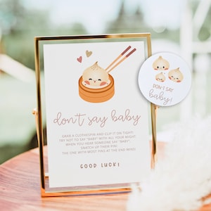 Dumpling Don't Say Baby Clothespin Game, Dumpling Baby Party Decor, Dim Sum Baby Shower Bao Decor, Editable Template DIY