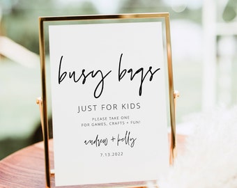 Fun Activities for Kids Wedding, Kids Busy Bag Sign, Wedding Kids Arts and Craft Bag, Editable Wedding Signage Kids, Kids Wedding Favor, DIY
