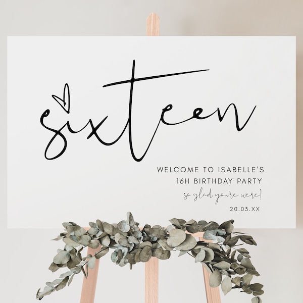 Modern Sixteen Birthday Welcome Sign Template, Sweet Sixteen Welcome Poster, 16th Birthday Party Decorations, Sweet 16th Party Welcome DIY