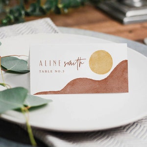 DEAH / Plantilla de tarjeta de lugar moderno, tarjetas de lugar minimalistas, tarjetas de lugar de boda del desierto, plantilla de tarjeta de lugar de boda boho, editable, bricolaje