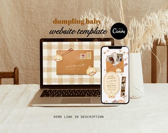 Dumpling Baby Shower Website Template, A little Dumpling is on the way invitation, Bao Baby Shower Invite, Dumpling Shower Invite Canva