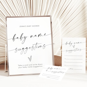 Sugerencias de nombres para bebés, Juego de ideas para nombres de bebés, Juegos minimalistas para baby shower, Juego para revelar el género, Baby shower moderno, Descarga instantánea