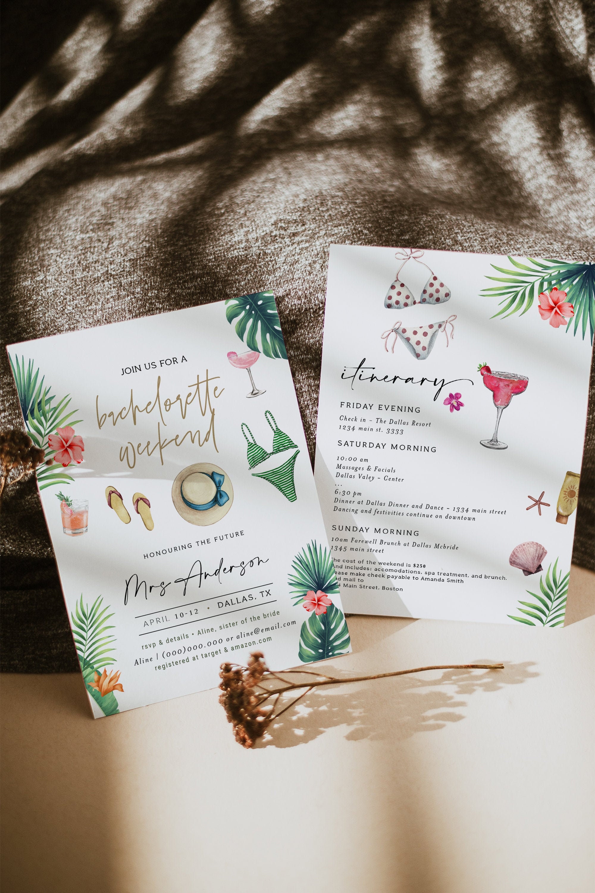 Tropical Bachelorette Party Invitation Tropical Bachelorette Itinerary Beach Bachelorette Party Palm Springs Bachelorette