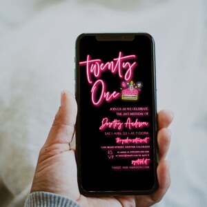 21st Birthday Invitation Electronic, Editable Template, SMS Invite, Neon Birthday Invitation Template, Iphone Invitation, Twenty One, Evite