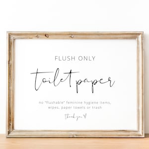 Flush Only Toilet Paper Sign, Wedding Bathroom Sign Editable, Wedding Bathroom Basket Sign, Modern Wedding Signage Printable DIY, Elegant