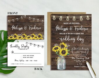 Sunflower Wedding Invitation, Rustic Sunflower Wedding Invitation, Mason Jar Wedding Invite, Country Wedding, Woodland Wedding, Barn wedding