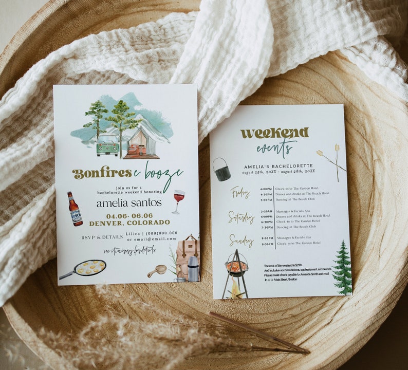 Camping Bachelorette Party Glamping Bachelorette Party Bonfires and Booze Bachelorette Party Bachelorette Invitation with