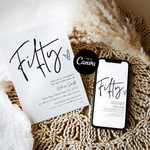 50th Birthday Invitation Template, Fifty Birthday Invitation Template, Adult Birthday Invitation, fifty and fabulous Theme Canva