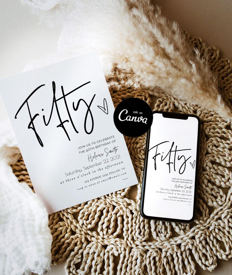 50th Birthday Invitation Template, Fifty Birthday Invitation Template, Adult Birthday Invitation, fifty and fabulous Theme Canva