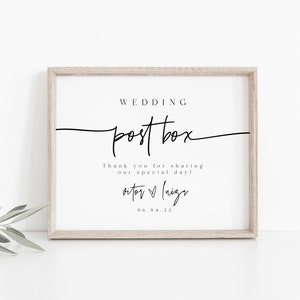 Ellia | Wedding Post Box Sign, Wedding Card Sign, Minimalist Modern Postbox, Editable Template, Printable, Instant Download, Templett