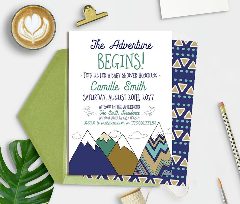 Adventure Baby Shower Invitation Woodland Boy Mountains Etsy