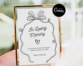 Hand drawn In Loving Memory Sign Template, Wedding in Loving Memory Sign, Wedding Signs Canva Decor, Wedding Memorial Sign Table, Bow Signs