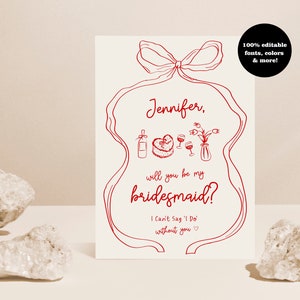 Bridal Party Proposal, Bow Bridesmaid Proposal Card, Bridesmaid Proposal Card Template, Be My Bridesmaid, Ribbon Bridesmaid Proposal Card