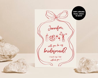 Bridal Party Proposal, Bow Bridesmaid Proposal Card, Bridesmaid Proposal Card Template, Be My Bridesmaid, Ribbon Bridesmaid Proposal Card