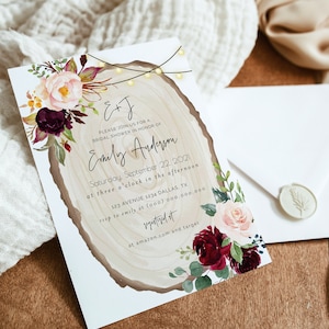 Autumn Fall Bridal Brunch Invitation Template, Fall Bridal Shower Invitation Instant Download, Burgundy Bridal Shower Invite, Templett