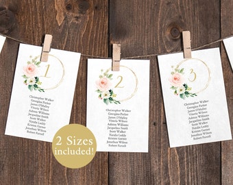 Hochzeit Sitzplan Vorlage, Hochzeit Sitzplan, sofortiger Download, Tisch Sitz Karten, Blush Pink Floral, 100% bearbeitbar, Templett