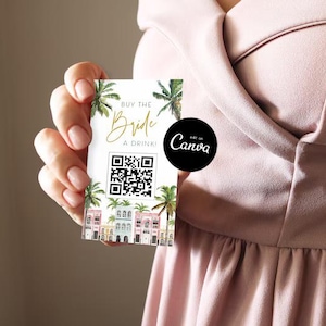CHARLESTON Kaufen Sie der Braut eine Getränkevorlage, Bachelorette Venmo-Karte, moderne Bachelorette Geldkarte, Charleston Bachelorette Wochenende, QR-Code
