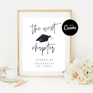 My Next Chapter Starts At, Modern Graduation Decorations, Graduation Party Signs, Graduation 2026, Editable Senior Graduation Signs Canva