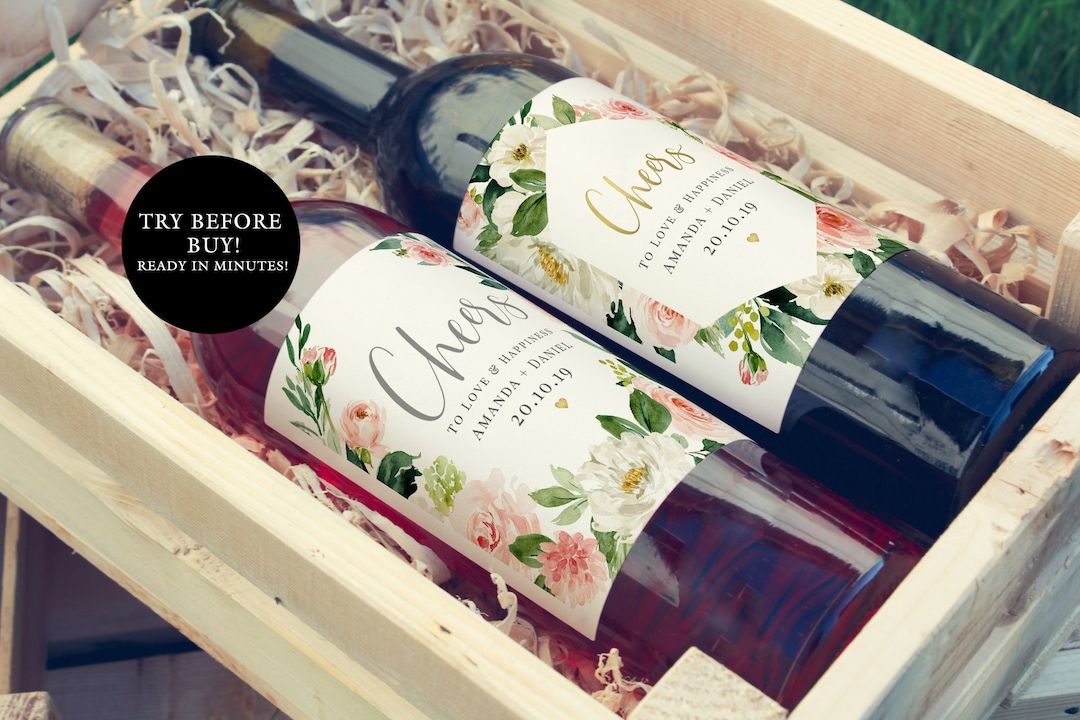 Self-editing Wine Bottle Label Template, Printable Wedding Wine Sticker ...