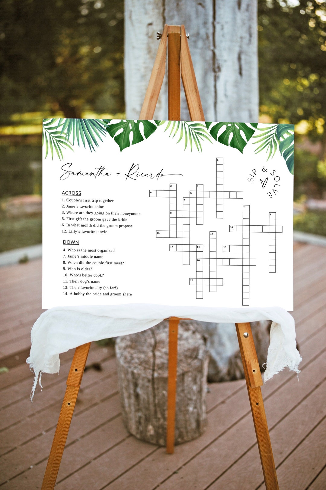 Tropical Wedding Crossword Puzzle Game, Destination Wedding Game Trivia