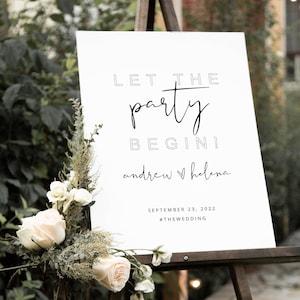 Let The Party Begin Wedding Sign, Modern Wedding Reception Sign, Printable Welcome Sign, Editable Welcome Poster Template, Reception Signs