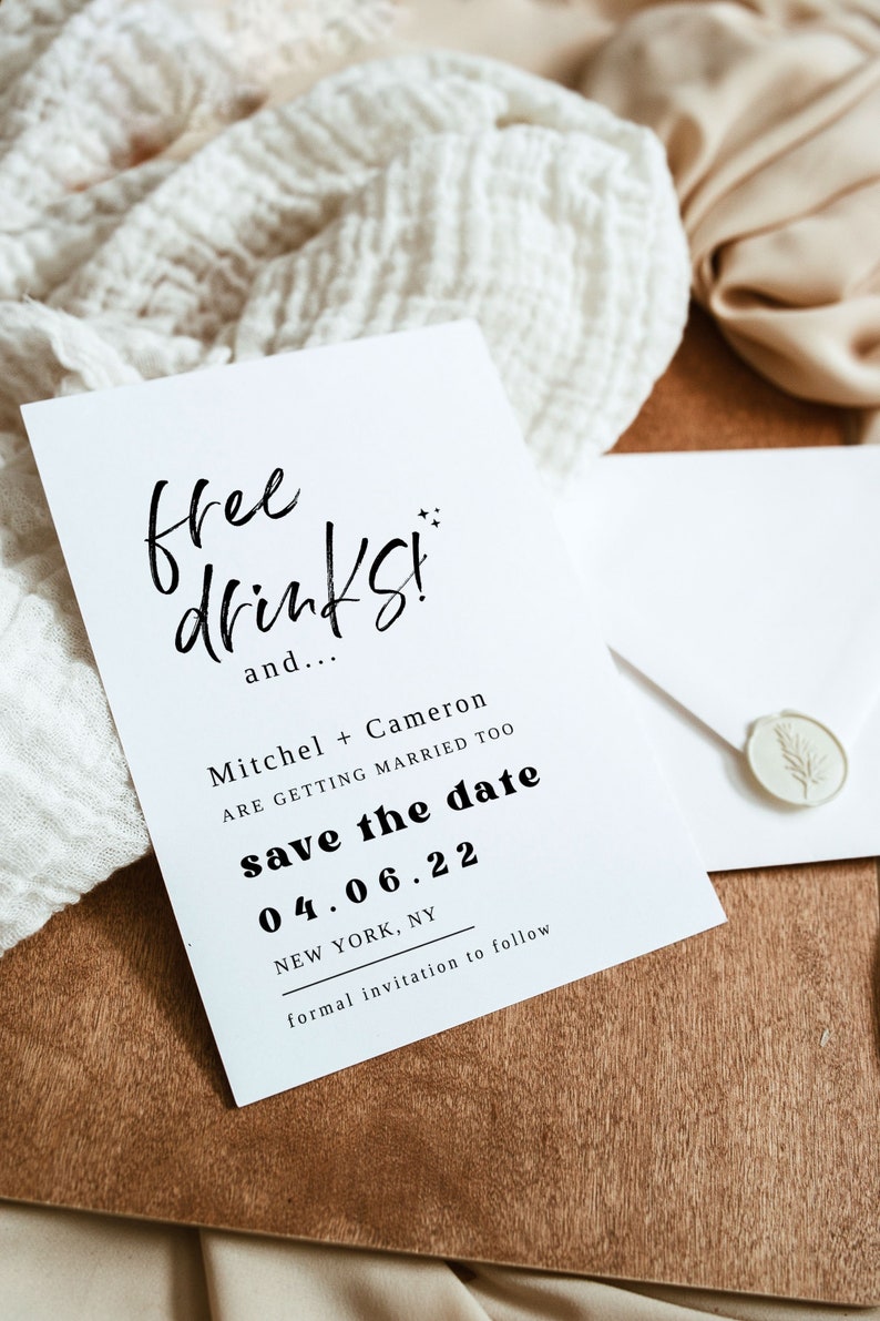 Free Drinks Save the Date Template Modern Save the Date | Etsy
