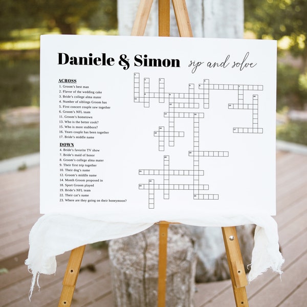 Modern Wedding Crossword Puzzle Game for Reception, Wedding Puzzle Ice Breaker Game, Printable Wedding Crossword, Bridal Crossword Puzzle