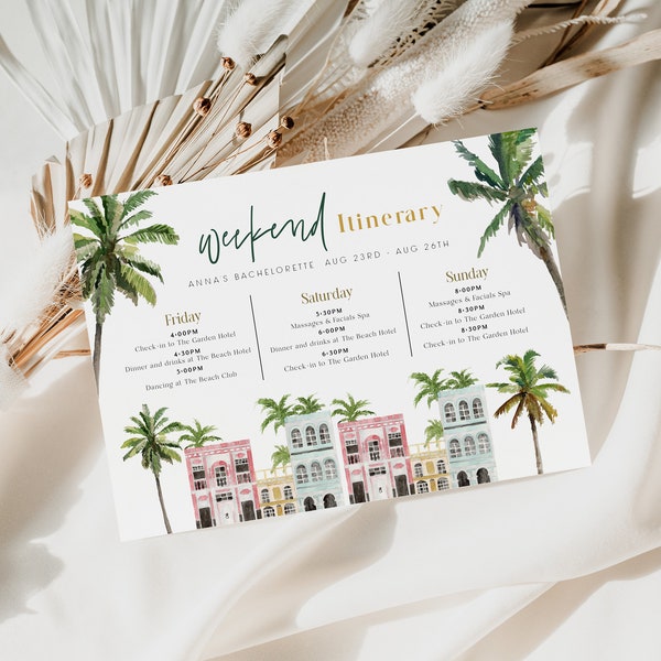 Editable Charleston Bachelorette Itinerary, Charleston Bachelorette Itinerary Template, Editable Bachelorette Evite, Beach Bachelorette