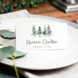 Pine Place Card Template, Winter Place Cards Template, Printable Wedding Place Cards, Winter Escort Cards, Place Card Wedding, Place Cards