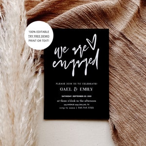 We&#39;re Engaged Invitation Template, Minimalist Black and White Engagement Party Invitation, Engagement Party Invitation Electronic Evite Text