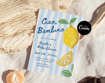 Ciao Baby Shower Invitation, Ciao Bambino Baby Shower Invitation, Lemon Baby Shower Invite, Italian Baby Shower, Mediterranean Citrus Baby