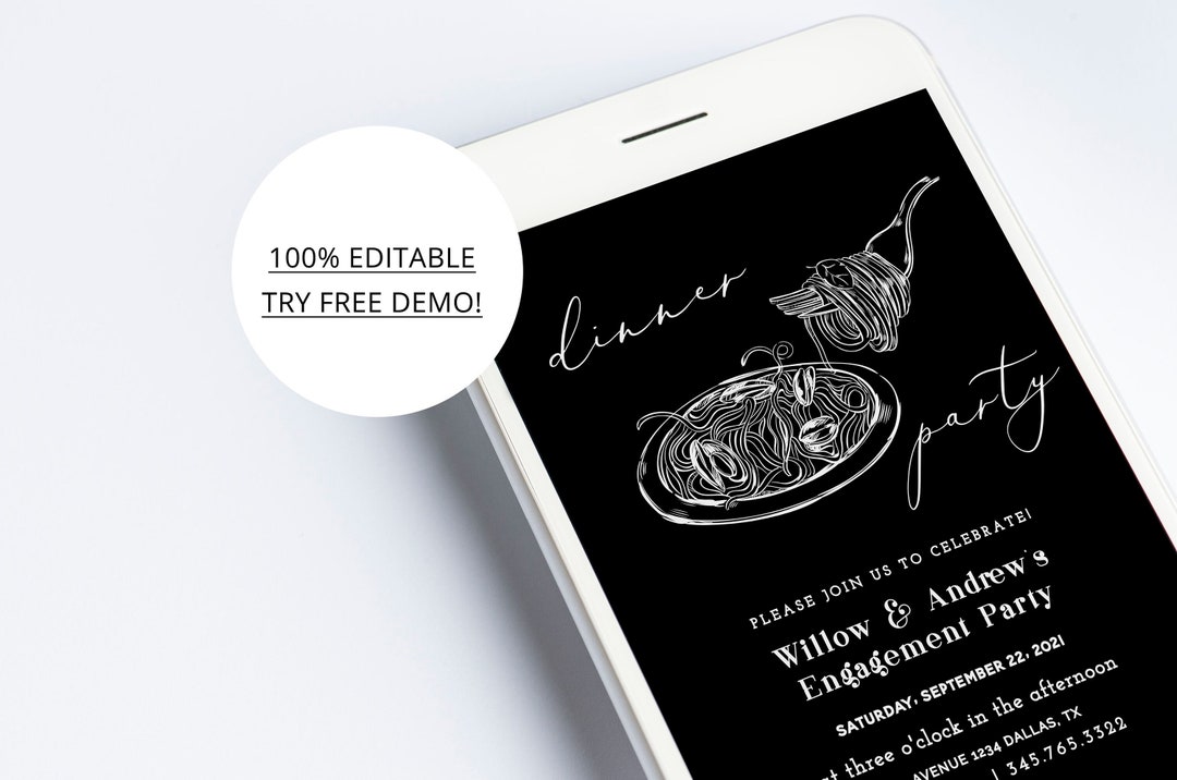 Elegant Dinner Invitation Template, Black Dinner Party Invitation