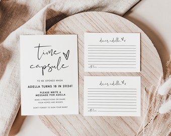 Minimalist Time Capsule Template, Modern Time Capsule First Birthday, Time Capsule Baby Shower, Time Capsule Cards, Editable Baby Games