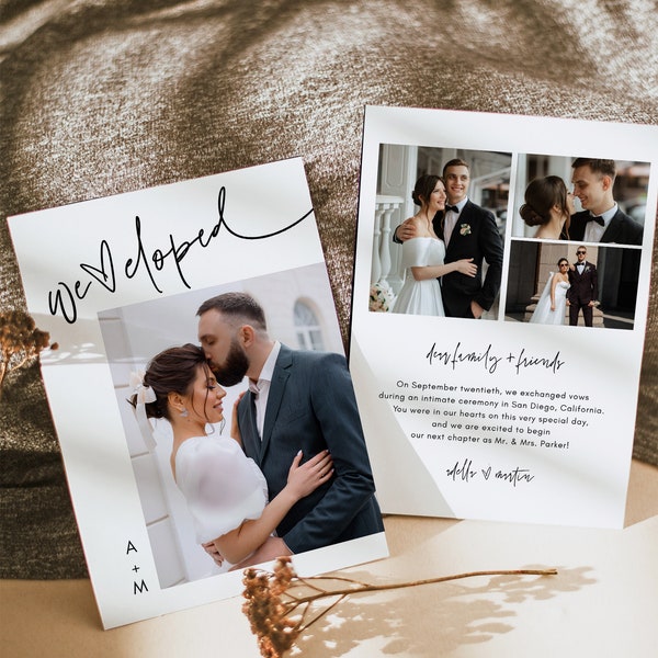 Photo Elopement Announcement, Intimate Wedding Reception Party Invitation, We Eloped Announcement, Minimalist Eloped Card DIY