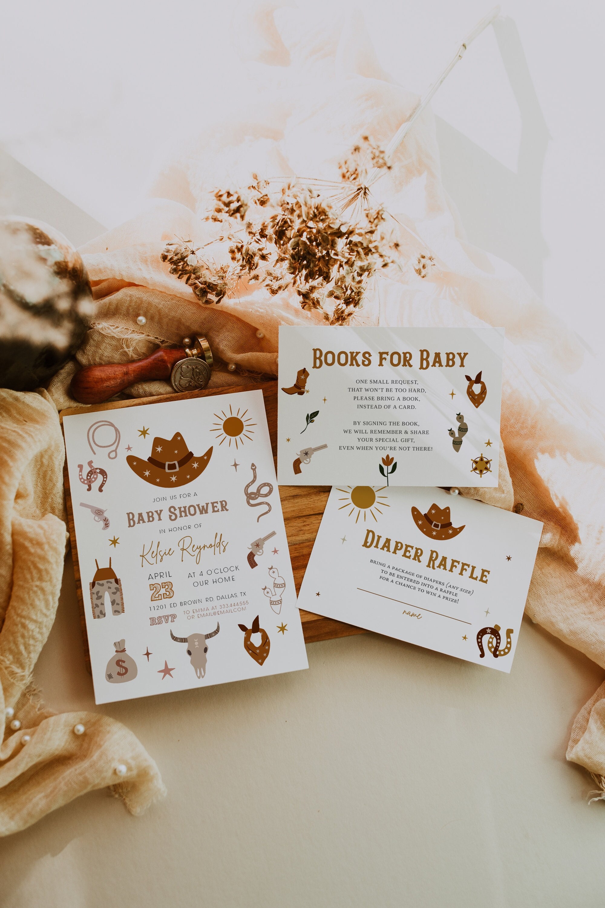 THEO Cowboy Baby Shower Invitation Rodeo Baby Shower Invitation Suite Wild West Baby Shower Invitation Western Baby Shower
