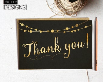 Thank you cards, Greeting Card, All occasion card, Thank you Card Instant Download, Digital File, black and gold card