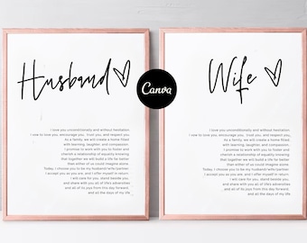 Hochzeitsgelübde Wandkunst, Jubiläumsgeschenk, personalisiertes Gelübde Andenken Druck, sein und ihr Geschenk, christlicher Hochzeitstag, bearbeitbare Leinwand