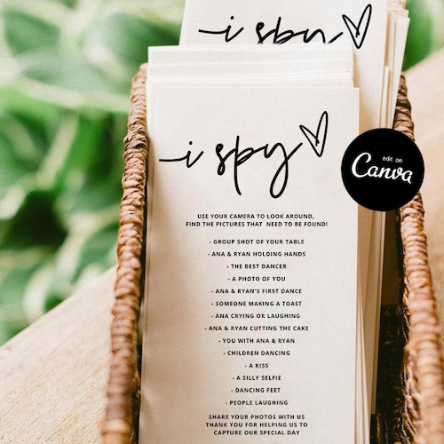 J'espionne le modèle de jeu de mariage, j'espionne le hashtag de jeu de mariage, jeux de mariage modifiables sur toile, jeu de recherche de photos de mariage, chasse de mariage de réception amusante