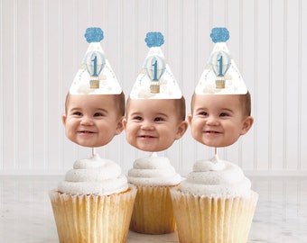 Hot Air Balloon Cupcake Toppers, Mr ONEderful Cupcake Toppers, Blue Hot Air Balloon 1st Birthday, Adventure Awaits Baby Shower Decorations