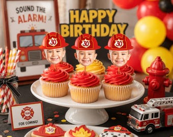 Adornos para cupcakes de bomberos, Adornos para cupcakes de bomberos imprimibles, Bombero, Decoraciones de cumpleaños de bomberos, Decoraciones para pasteles, Adornos para pasteles