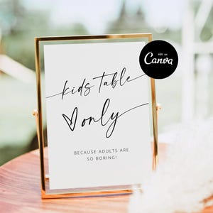 Wedding Kids Table Sign Printable, Wedding Kids Table Activity Sign Template, For the Kiddos, Kids Table Sign, Editable Party Signs Canva