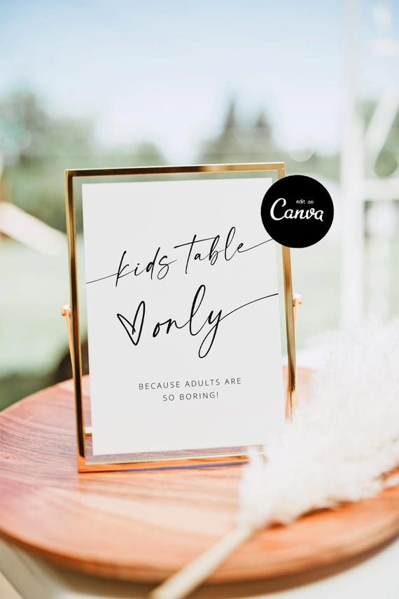 Wedding Kids Table Sign Printable, Wedding Kids Table Activity Sign Template, For the Kiddos, Kids Table Sign, Editable Party Signs Canva